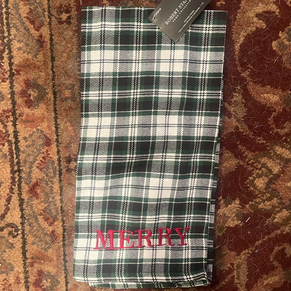Robert Stanley Plaid Holiday Towel with Merry Embroidery